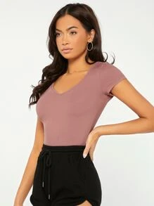 SHEIN BASICS Damskie T-shirty Prążkowana Dzianina Prosty Casual