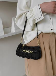 Mini Letter Graphic Heart-Ring Decor Bag - Black - View 2