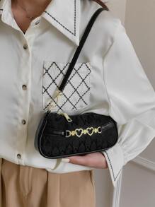 Mini Letter Graphic Heart-Ring Decor Bag - Black - View 3