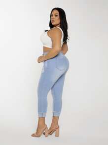 SHEIN SXY Quần Denim kích thước lớn Túi Hem thô Bị tách màu trơn - Rửa nhẹ - Xem 6