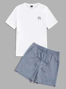 Manfinity VCAY Bộ hai mảnh Nam Dây kéo Túi Hoạt hình Sọc Giải trí - Xanh và trắng - Xem 5