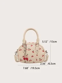 女士时尚简约樱桃印花贝壳女包小众设计可爱通勤约会手提包，时尚女士商务休闲包，非常适合办公室、商务和工作，卡哇伊樱桃元素情人节 - 彩色 - 查看 2