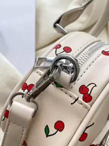 女士时尚简约樱桃印花贝壳女包小众设计可爱通勤约会手提包，时尚女士商务休闲包，非常适合办公室、商务和工作，卡哇伊樱桃元素情人节 - 彩色 - 查看 5