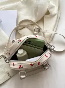 女士时尚简约樱桃印花贝壳女包小众设计可爱通勤约会手提包，时尚女士商务休闲包，非常适合办公室、商务和工作，卡哇伊樱桃元素情人节 - 彩色 - 查看 6