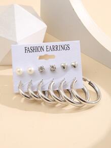 6 cặp Hoa tai trang trí bằng ngọc trai và giả ngọc trai - Bạc - Xem 2