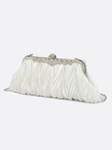 Minimalist Ruched Chain Satin Clutch Bag - White - View 7