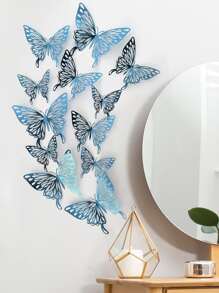 12 件镂空蝴蝶贴纸、贴纸、墙贴、乙烯基贴花用于家居装饰、春季装饰品让您的家焕然一新、节日装饰贴纸礼物生日毕业 - 藍色 - 查看 4