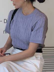 DAZY Textured Round Neck Knit Top - Mauve Purple - View 4