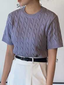 DAZY Textured Round Neck Knit Top - Mauve Purple - View 6