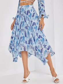 海星和海馬印花手帕下擺百褶半身裙 - 彩色 - 查看 4