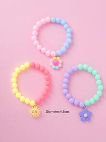 3入組女孩花朵掛飾串珠手鏈