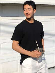 DAZY Men Cotton Cartoon Bear Embroidered Tee - Black - View 4