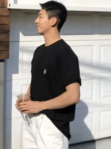 DAZY Men Cotton Cartoon Bear Embroidered Tee - Black - View 5