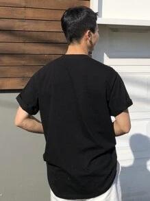 DAZY Men Cotton Cartoon Bear Embroidered Tee - Black - View 7