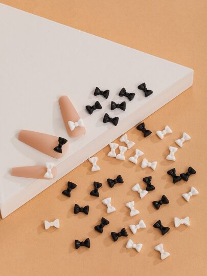 مجموعة إكسسوارات تزيين الأظافر تحتوي على 40 قطعة من الخرز على شكل فراشة صغيرة باللونين الأسود والأبيض والراين ستون، تزيينات أظافر DIY، إكسسوارات أظافر، لوازم أظافر