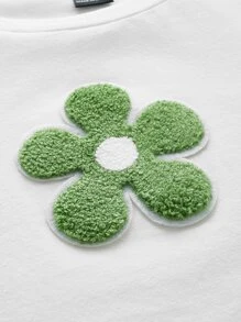 SHEIN MOD Floral Patch Detail Crop Tee - White - View 7