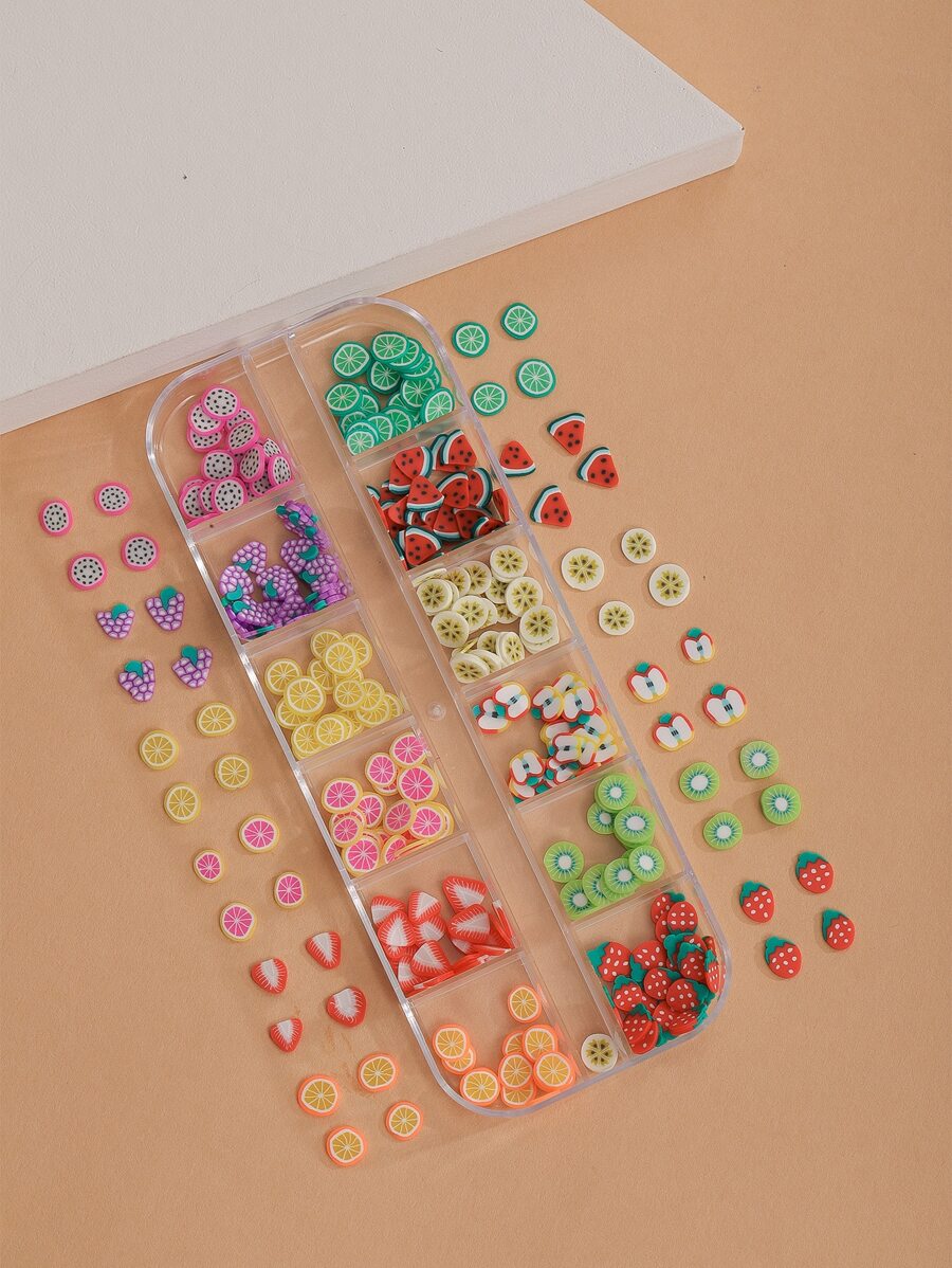 美甲裝飾軟黏土水果設計 12 格套裝附貼紙