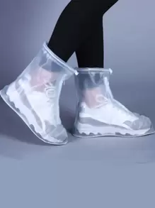 1pair Rain Boot Cover With Waterproof Layer, Non-slip Wear-resistant Thick Waterproof Shoe Cover, Men Women's Reusable Rain Boot Cover - White - View 1