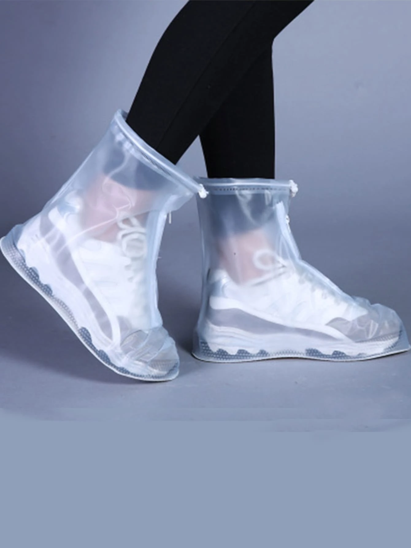 1pair Rain Boot Cover With Waterproof Layer, Non-slip Wear-resistant Thick Waterproof Shoe Cover, Men Women's Reusable Rain Boot Cover - White - View 1