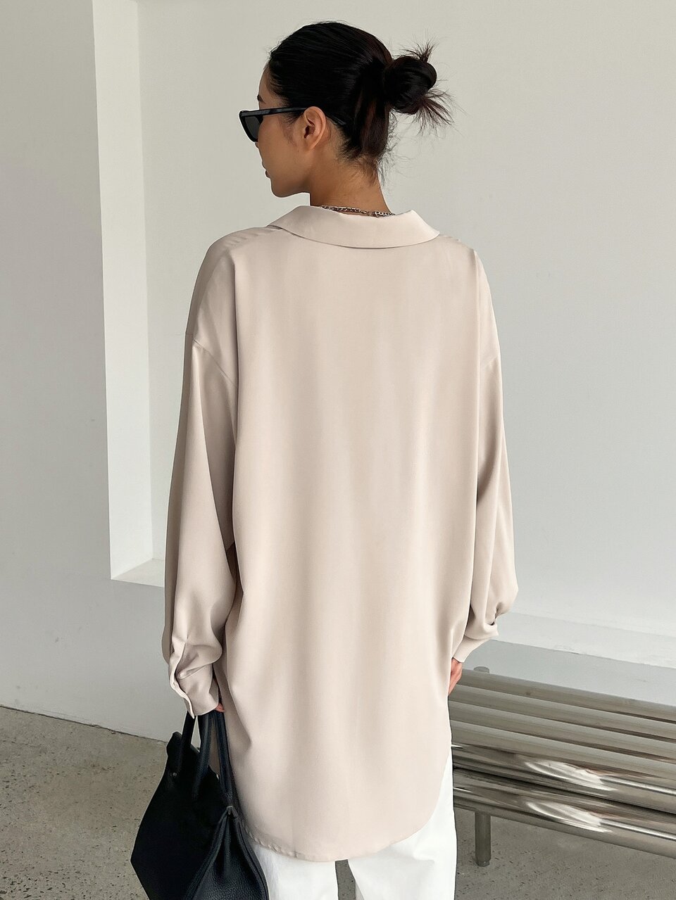 High Low Hem Drop Shoulder Shirt Long Sleeve Top