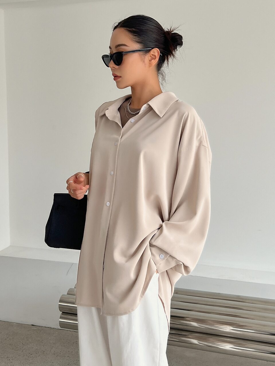 High Low Hem Drop Shoulder Shirt Long Sleeve Top