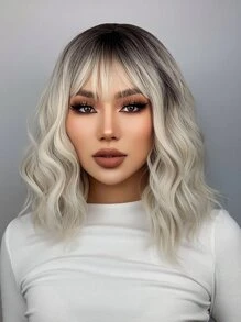 棕色漸變白金短波浪劉海假髮14吋女士假髮合成耐高溫日常使用初學者友好,適用於各種場合,包括新年、派對、度假、冬季 - 彩色 - 查看 1