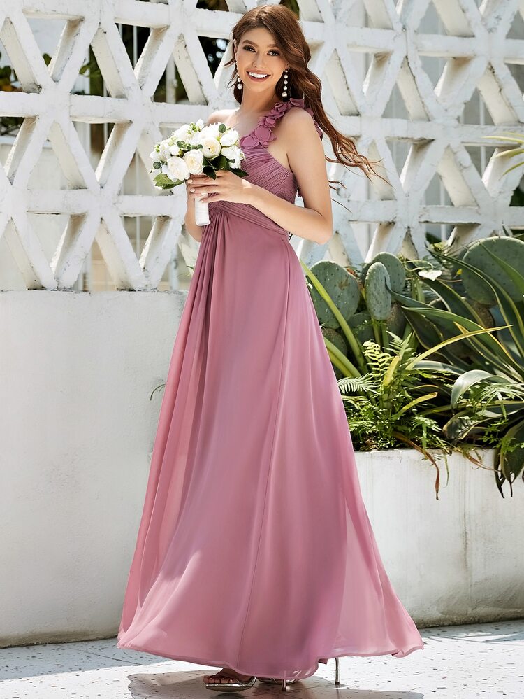 Elegant Crossover Pleated Shoulder Strap Bridesmaid Dress, Suitable For Special Wedding Occasions Spring