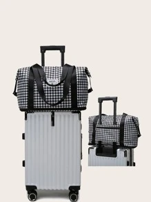 Houndstooth Graphic Large Capacity Shoulder Tote Bag Travel Bag Luggage Bag Overnight Bag Carry On Bag Hand Bag Gym Bag For Work School Supplies School Stuff For Back To School For Student Handbag Handbags Weekend Bag Hand Bags For Holiday Outdoor For Business Vacation Hospital For Men And Women Unisex Traveling Bag Houndstooth Plaid - Black - View 2