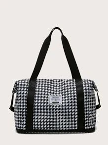 Houndstooth Graphic Large Capacity Shoulder Tote Bag Travel Bag Luggage Bag Overnight Bag Carry On Bag Hand Bag Gym Bag For Work School Supplies School Stuff For Back To School For Student Handbag Handbags Weekend Bag Hand Bags For Holiday Outdoor For Business Vacation Hospital For Men And Women Unisex Traveling Bag Houndstooth Plaid - Black - View 3