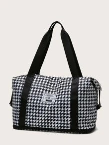 Houndstooth Graphic Large Capacity Shoulder Tote Bag Travel Bag Luggage Bag Overnight Bag Carry On Bag Hand Bag Gym Bag For Work School Supplies School Stuff For Back To School For Student Handbag Handbags Weekend Bag Hand Bags For Holiday Outdoor For Business Vacation Hospital For Men And Women Unisex Traveling Bag Houndstooth Plaid - Black - View 4