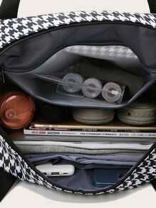 Houndstooth Graphic Large Capacity Shoulder Tote Bag Travel Bag Luggage Bag Overnight Bag Carry On Bag Hand Bag Gym Bag For Work School Supplies School Stuff For Back To School For Student Handbag Handbags Weekend Bag Hand Bags For Holiday Outdoor For Business Vacation Hospital For Men And Women Unisex Traveling Bag Houndstooth Plaid - Black - View 8