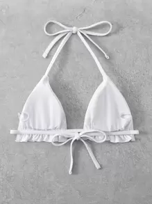 SHEIN Swim Summer Beach Frill Trim Micro Triangle Bikini Top - White - View 2