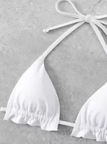 SHEIN Swim Summer Beach Frill Trim Micro Triangle Bikini Top - White - View 5