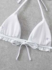 SHEIN Swim Summer Beach Frill Trim Micro Triangle Bikini Top - White - View 6