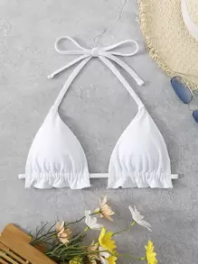 SHEIN Swim Summer Beach Frill Trim Micro Triangle Bikini Top - White - View 7