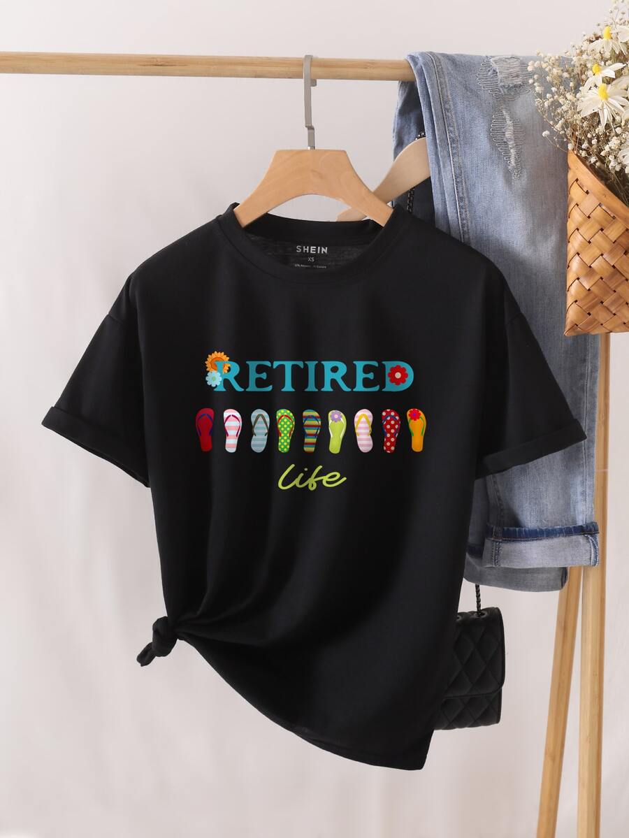 Chanclas con estampado de letra Camiseta - Negro - Ver 1