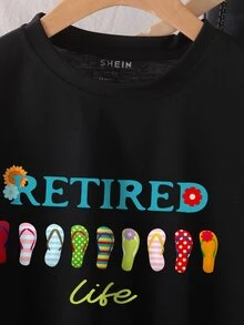 Chanclas con estampado de letra Camiseta - Negro - Ver 4