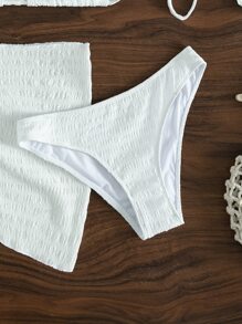 Swim Mod 打褶比基尼套裝吊脖三角形胸罩上衣和低至臀部泳衣下裝和半身裙3入組泳衣