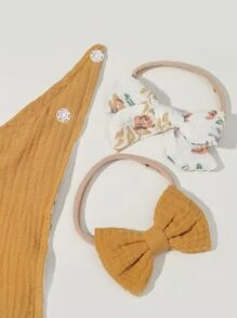 1x Khăn rằn in hoa cho bé và 2x băng đô - Màu Mù tạt vàng - Xem 2