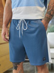 Manfinity Homme 男士撞色字母圖案T恤帶腰部抽繩運動短褲 - 藍白色 - 查看 3