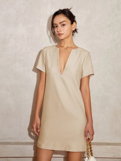 Women V-Neck Casual Short Sleeve Straight Midi Dress, Business Casual Women Vacation Outfits