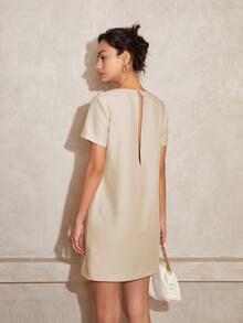 Women V-Neck Casual Short Sleeve Straight Midi Dress, Business Casual Women Vacation Outfits