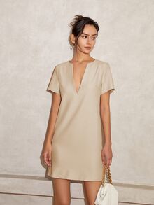 Women V-Neck Casual Short Sleeve Straight Midi Dress, Business Casual Women Vacation Outfits