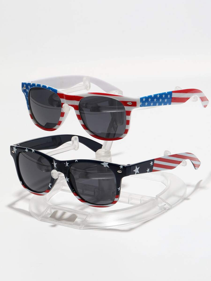 American Flag Star & Stripe Classic Rivet Glasses With Glasses Cord - Multicolor - View 1