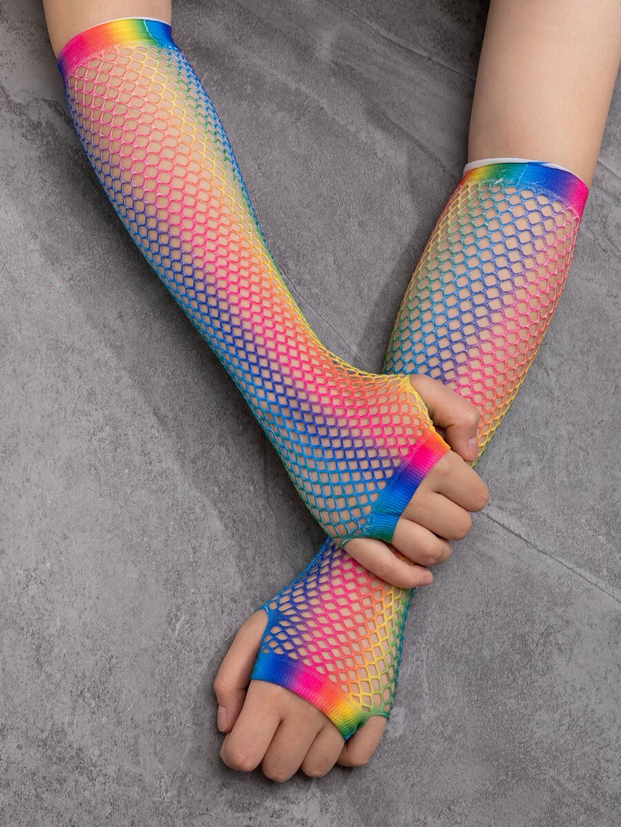 Guantes sin dedo de ombré de malla - Multicolor - Ver 1