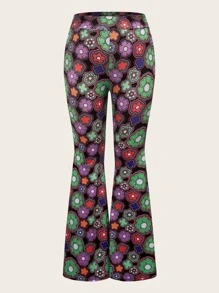 SHEIN VCAY Plus Floral Print Flare Leg Pants