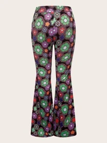 SHEIN VCAY Plus Floral Print Flare Leg Pants