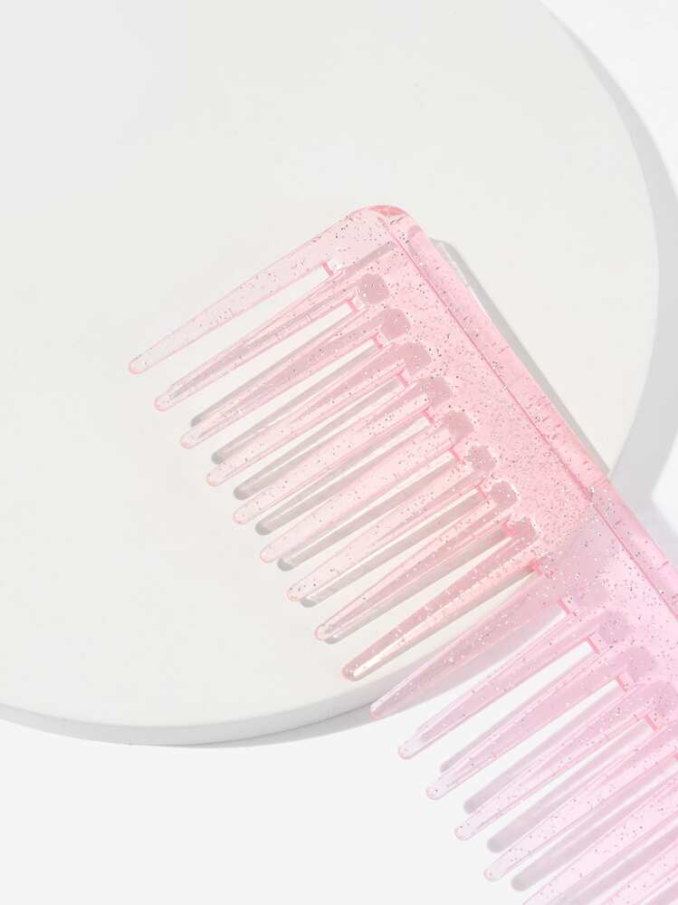 Dry & Wet Use Wide Tooth Comb 1pc Medium Plastic Novelty Glitter Rectangular Transparent Anti-Slip Hair Brush For Dresser,  Bathroom,  Vanity & Countertop For Curly Hair,  Long Hair,  Wet Hair For Women Mom Wife Sister Teen Girl Friend - Pink - View 3