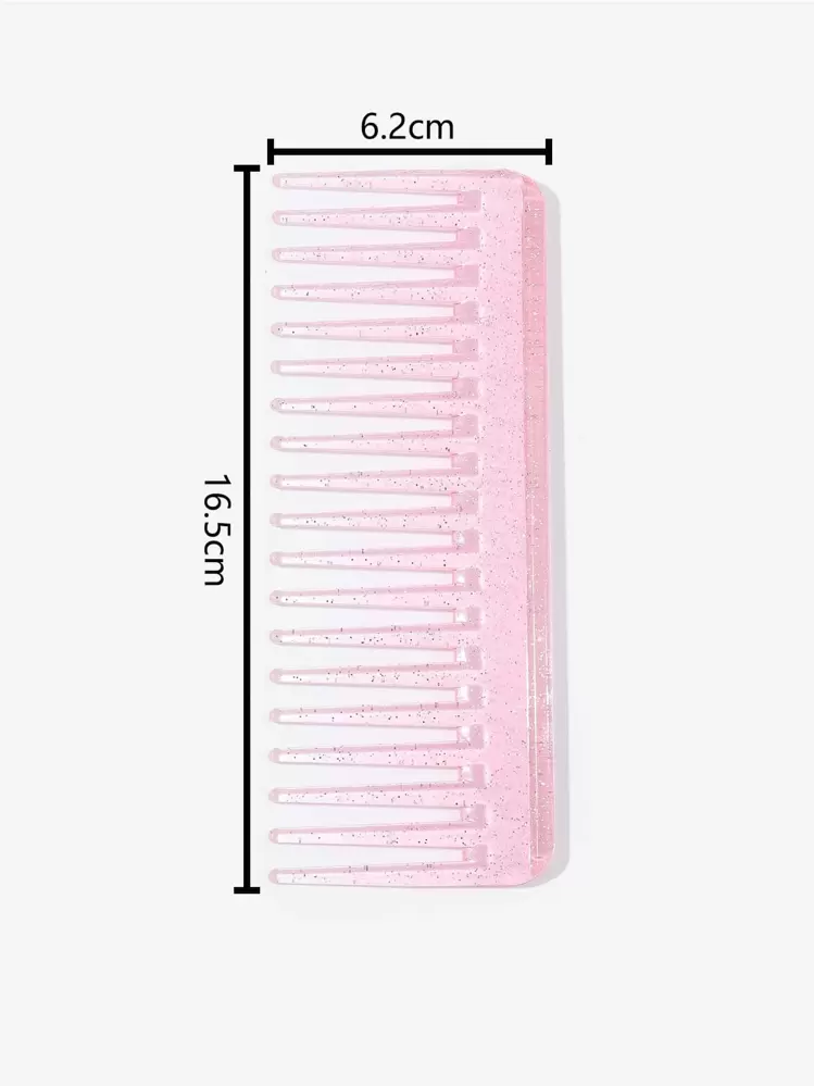 Dry & Wet Use Wide Tooth Comb 1pc Medium Plastic Novelty Glitter Rectangular Transparent Anti-Slip Hair Brush For Dresser,  Bathroom,  Vanity & Countertop For Curly Hair,  Long Hair,  Wet Hair For Women Mom Wife Sister Teen Girl Friend - Pink - View 4