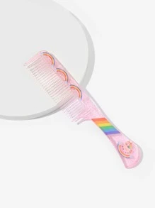 易清除寬齒梳1入組中等塑膠可愛彩虹獨角獸印刷橢圓形透明乾濕兩用髮刷送給女士妻子姐妹青少年女朋友情人節禮物 - 粉色 - 查看 1